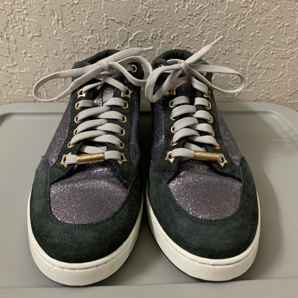 Jimmy Choo Miami Star Glitter Low Top Sneakers Size 37.5 EU, Size 6 US
